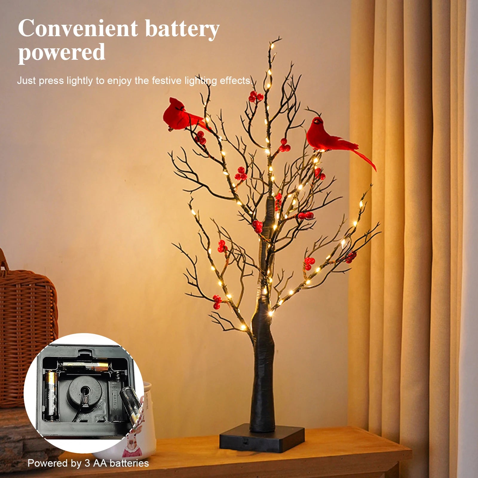 Vintage Glowing Tree with Cardinals