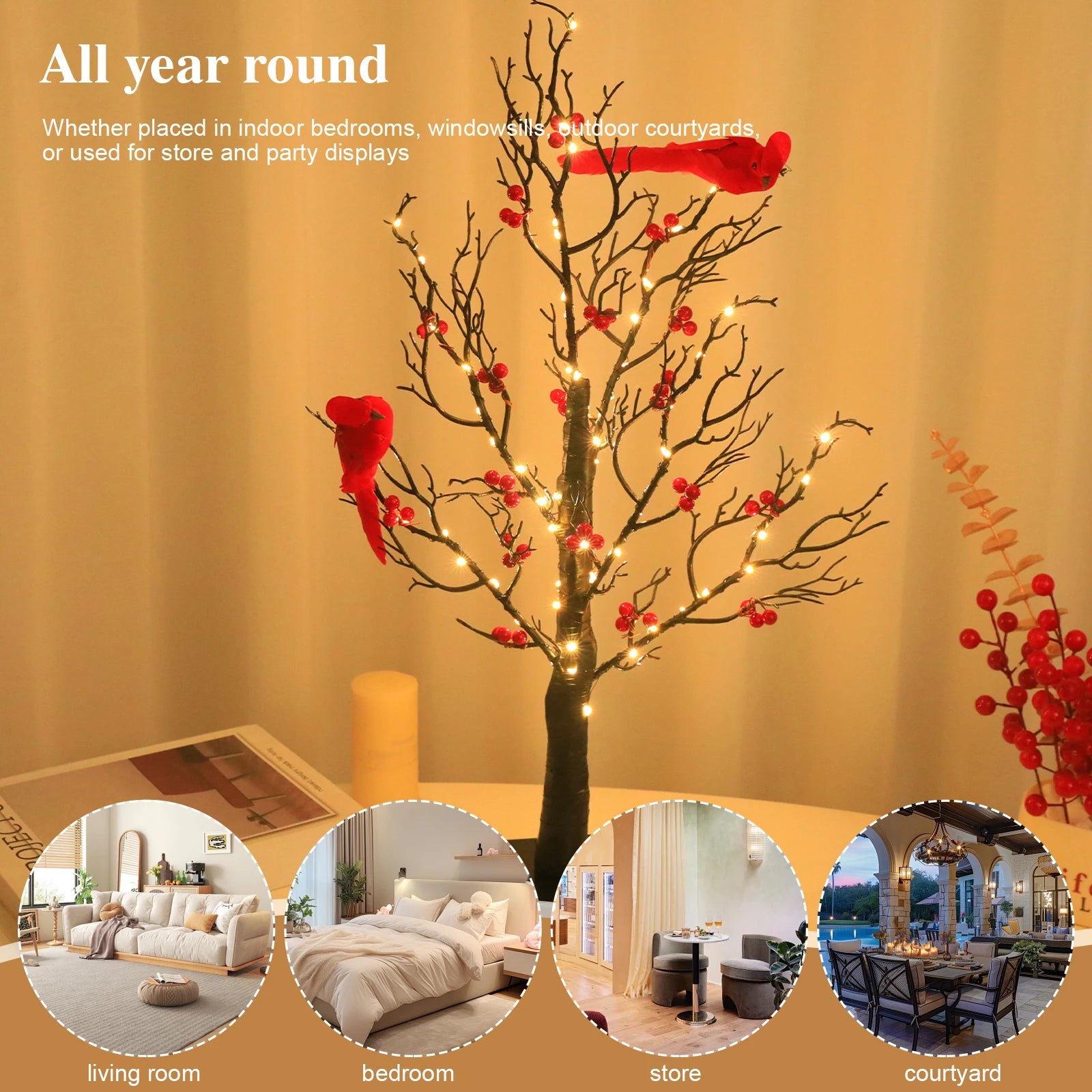 Vintage Glowing Tree with Cardinals