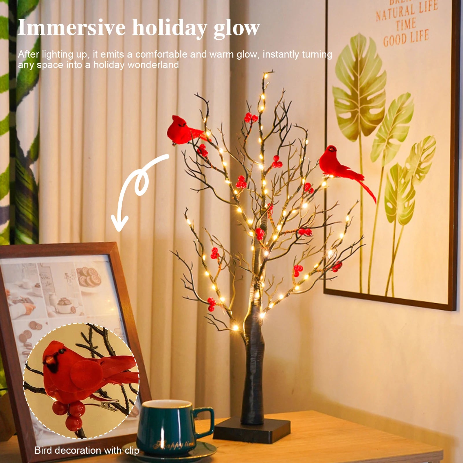 Vintage Glowing Tree with Cardinals