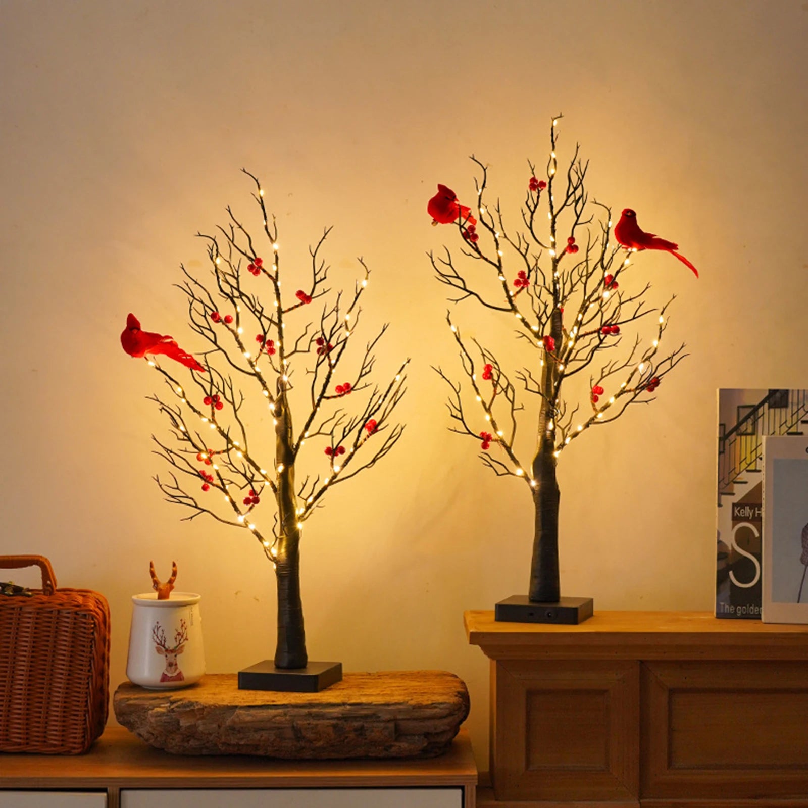 Vintage Glowing Tree with Cardinals